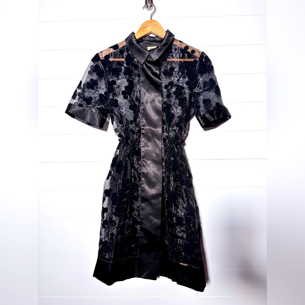 black velvet floral organza short sleeve mini dress, size 40 US Size Small